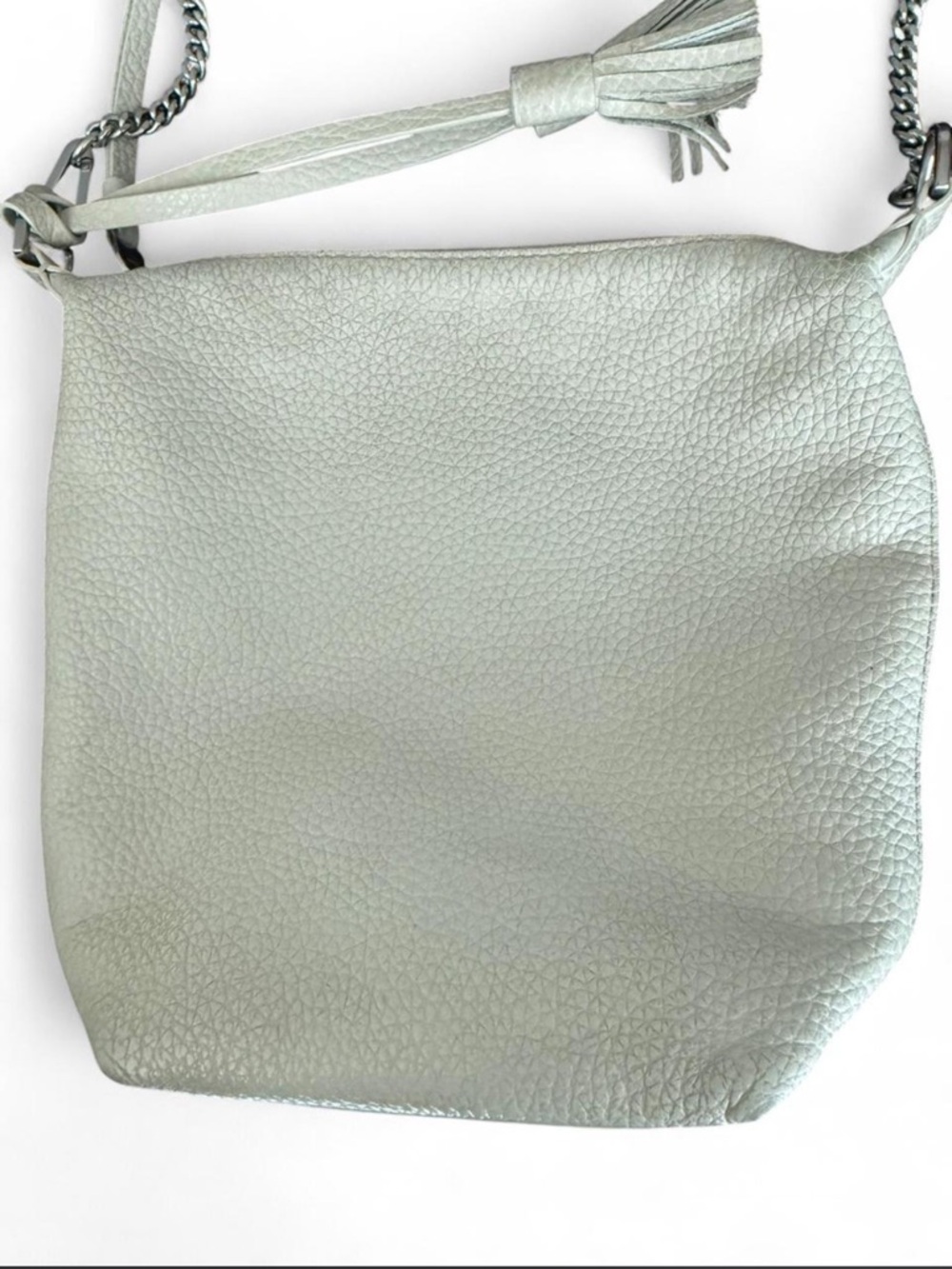 All Saints greyish white Leather Crossbody Bag with Tassel
